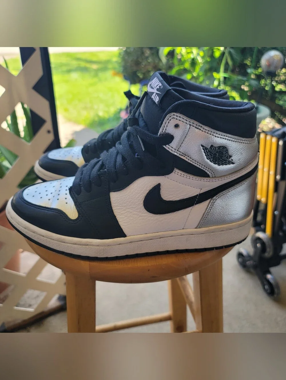 Nike Air Jordan 1 Mid Metallic Silver Sneakers - Black/White. Size 6.5(M)/8(W)